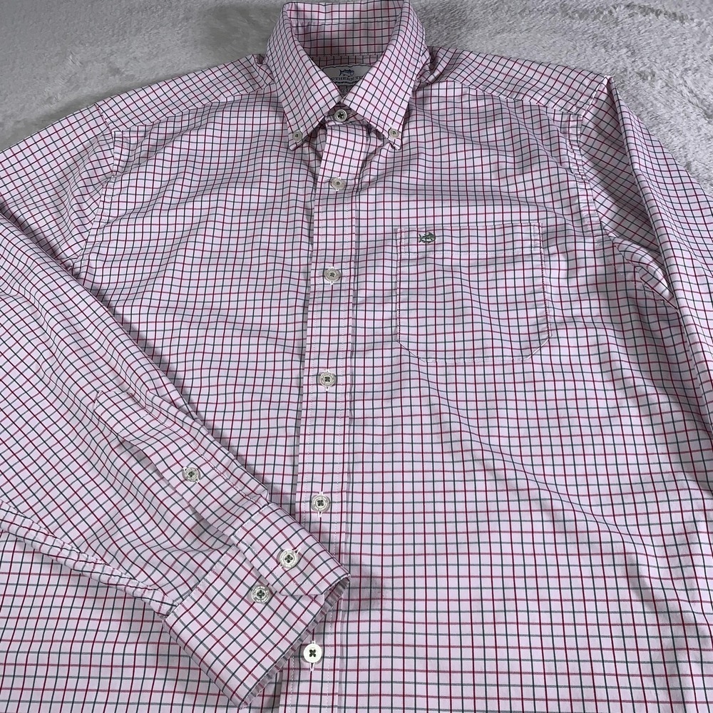 Southern Tide Shirt Mens Medium Red Check‎ Intercoastal Stretch Button Down LS